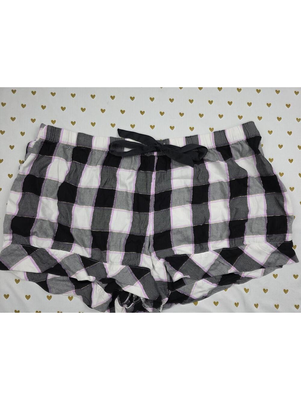 Victorias Secret Plaid Black Checkered XL Sleep Shorts Boxers Pajama Bottoms